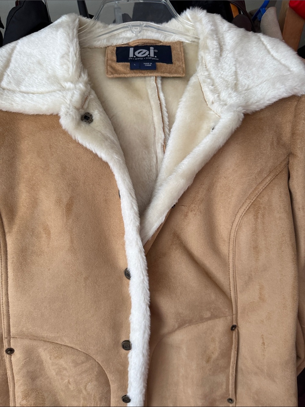 lei Tan Faux-Shearling Teddy Jacket with Cream Lining